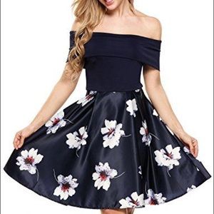 Off the shoulder black floral formal dress